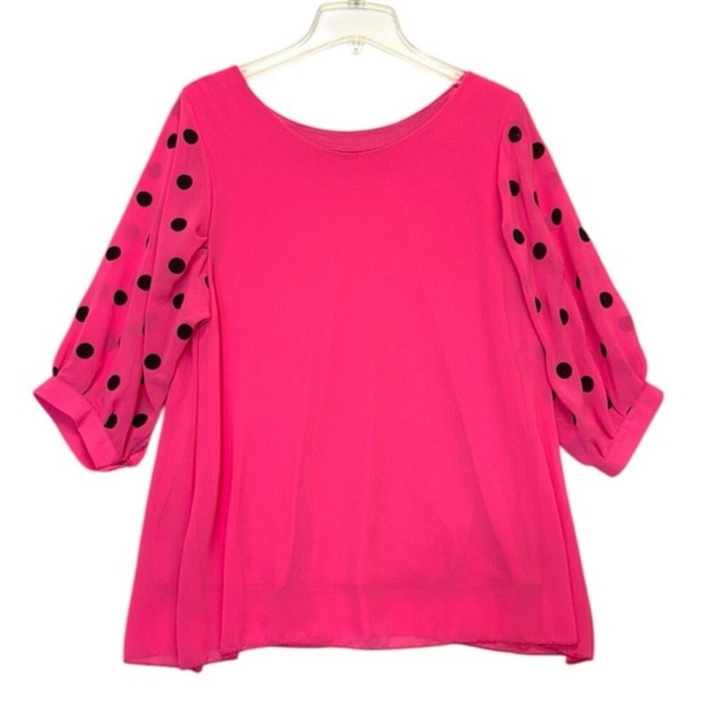 Polka Dots Blouse hot pink semi sheer lined Women’s Size Medium 3/4 sleeve
